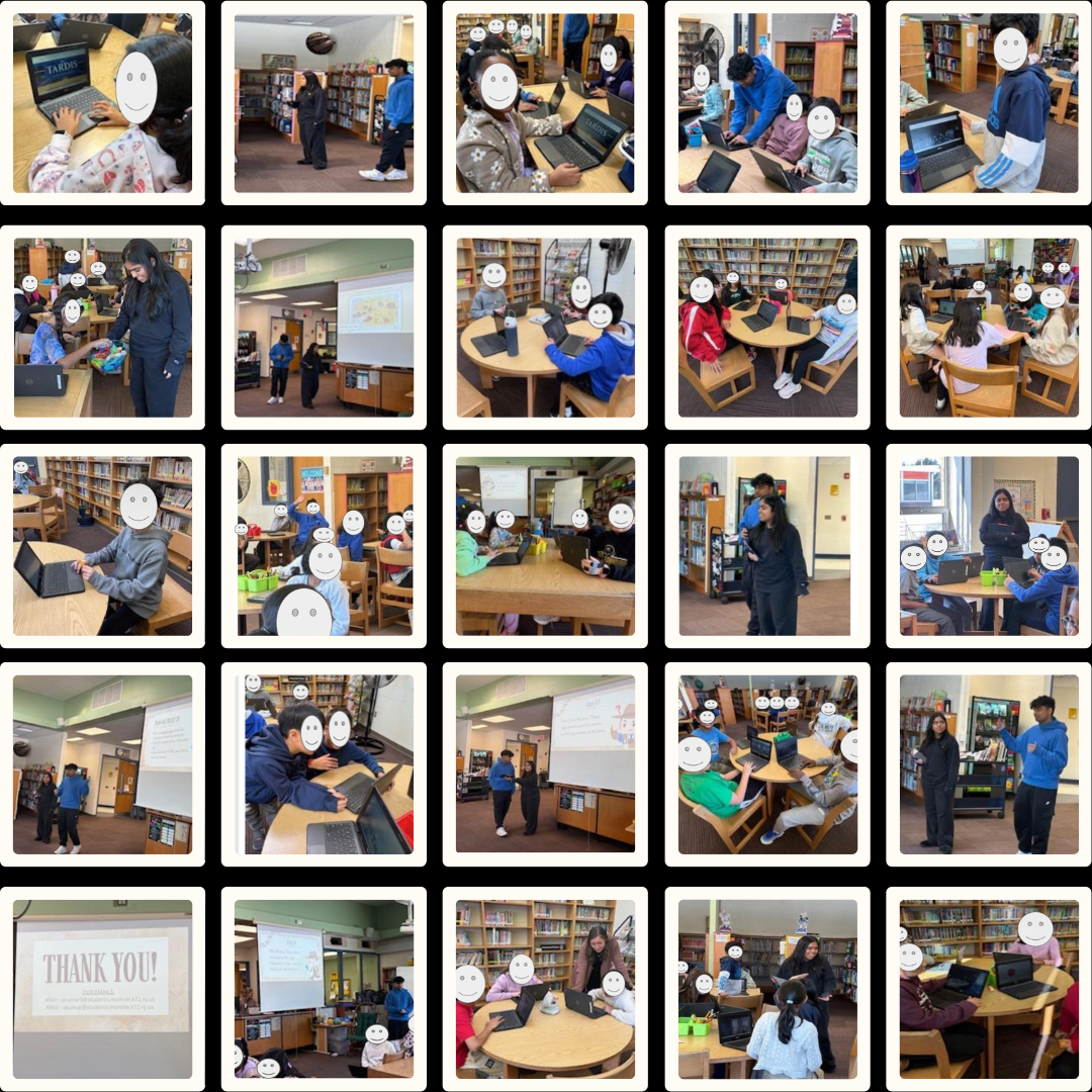 Applegarth Elementary School Assembly with students using TARDIS on laptops